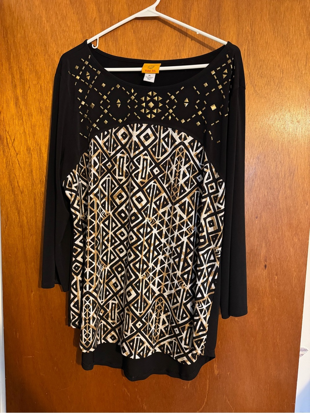 Ruby Rd. Black & Gold Geometric Studded Tunic
